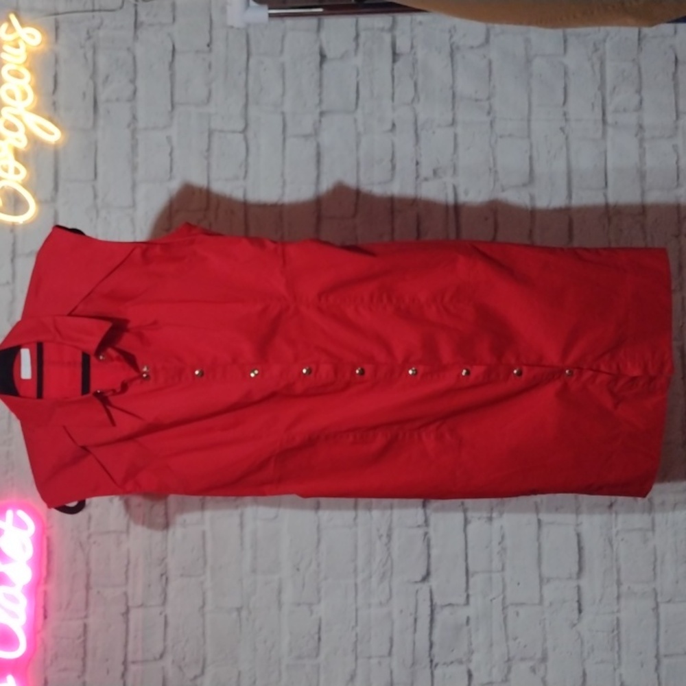 New York & Company Red Button-Front Midi Dress - Picture 3 of 7